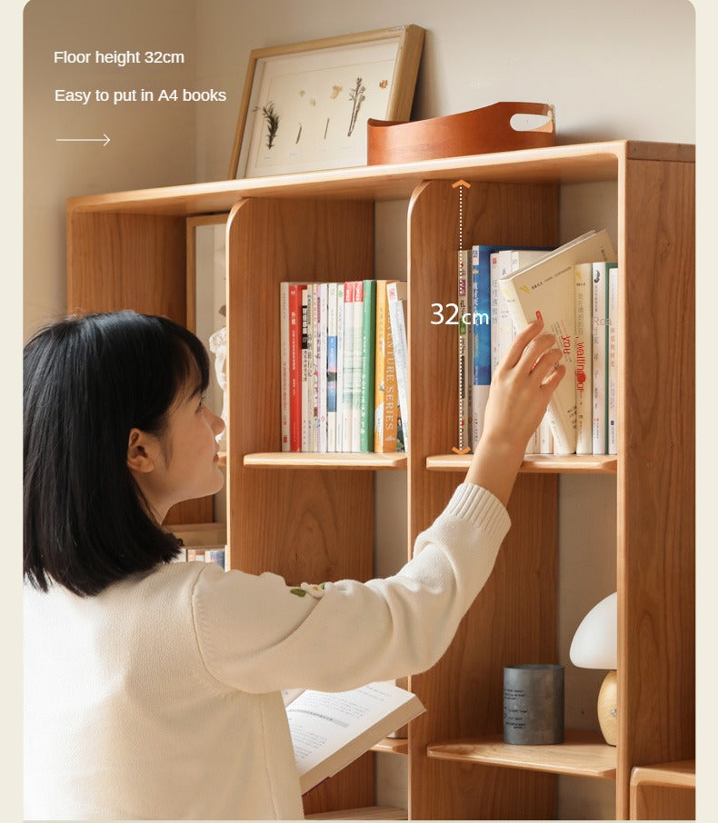 Cherry Solid Wood Bookcase Floor Display Free Lattice Combination