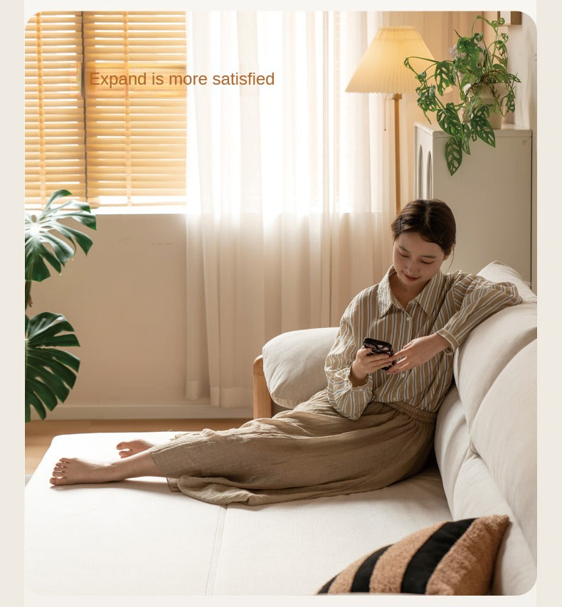 Oak Solid Wood Sitting and Sleeping Retractable Sofa Bed.
