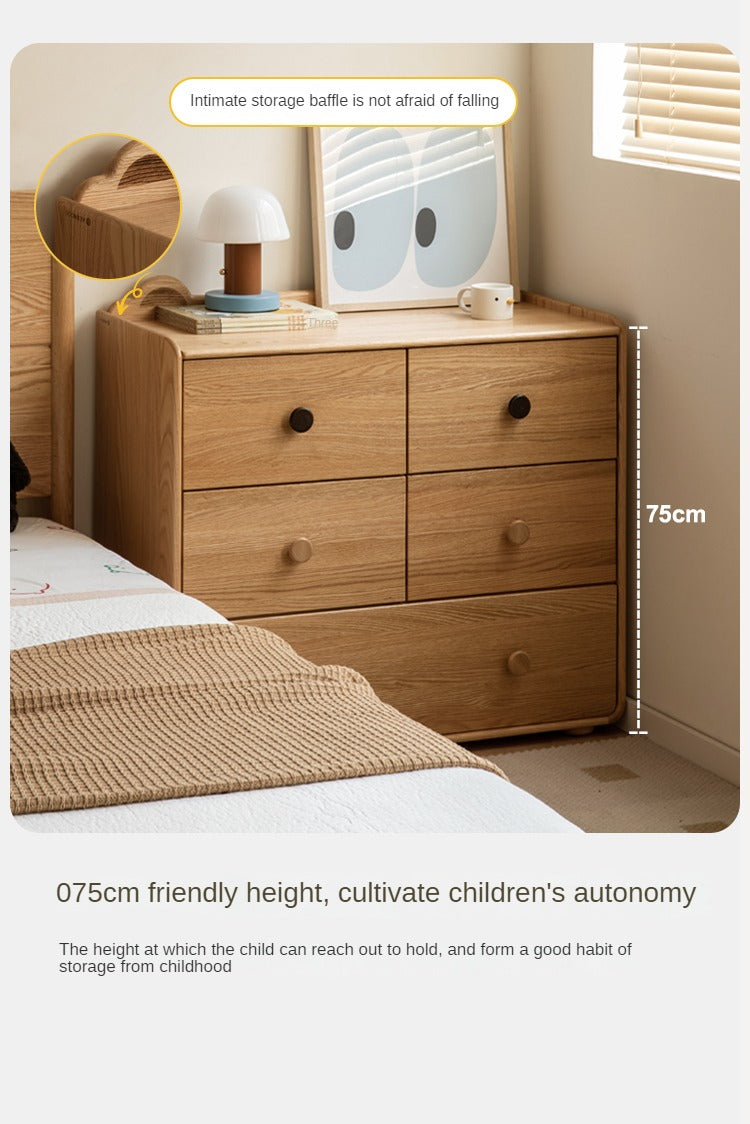 Oak Solid Wood Children's Drawer Cabinet