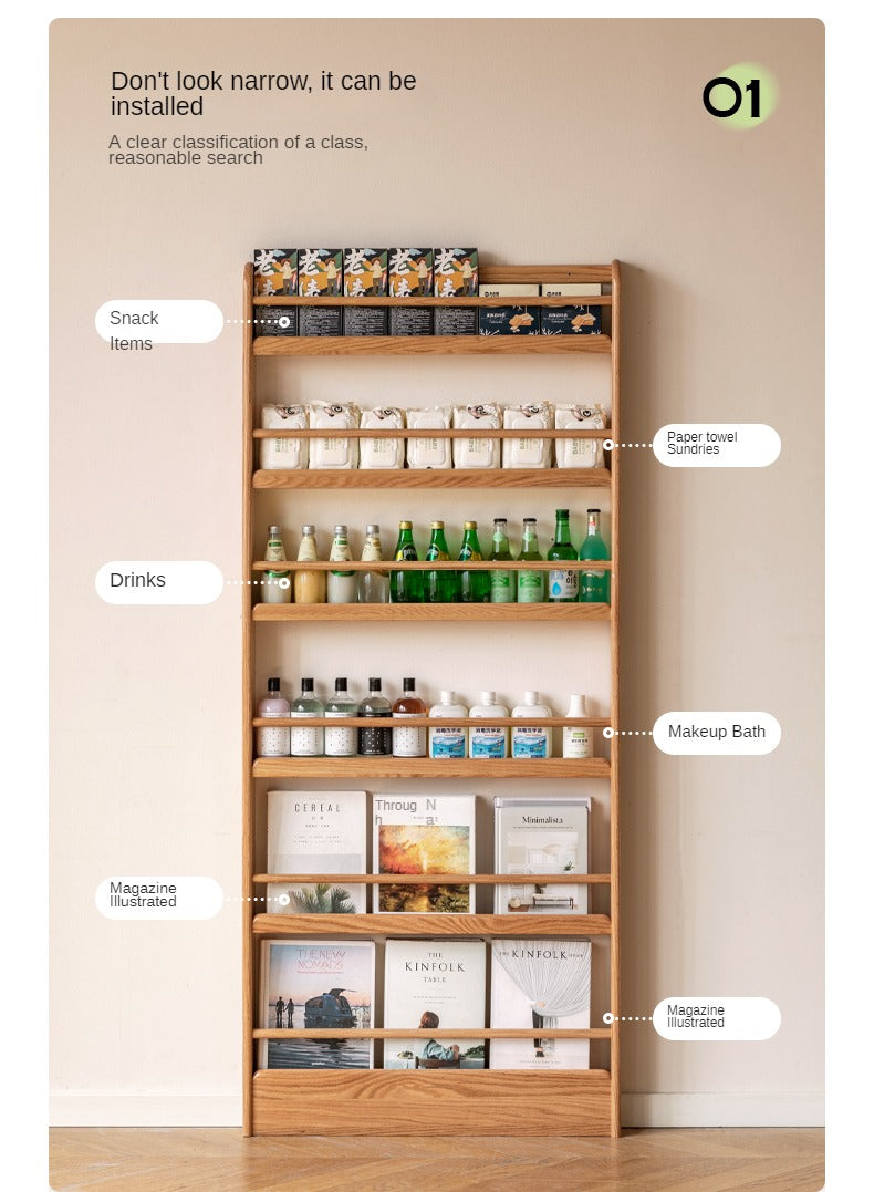 Oak, Beech Solid Wood Wall-mounted Ultra-thin Bookshelf