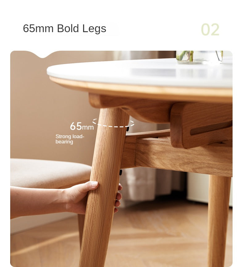 Oak Solid Wood Folding Rock Board Expandable Dining Table