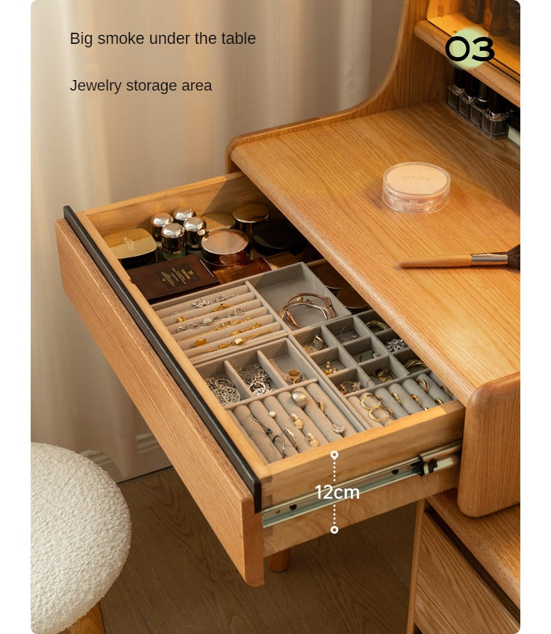 Oak, Ash Solid Wood Vanity Table with Shelf.