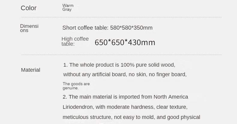 Poplar Solid Wood Modern Light Luxury Rock Board Coffee Table