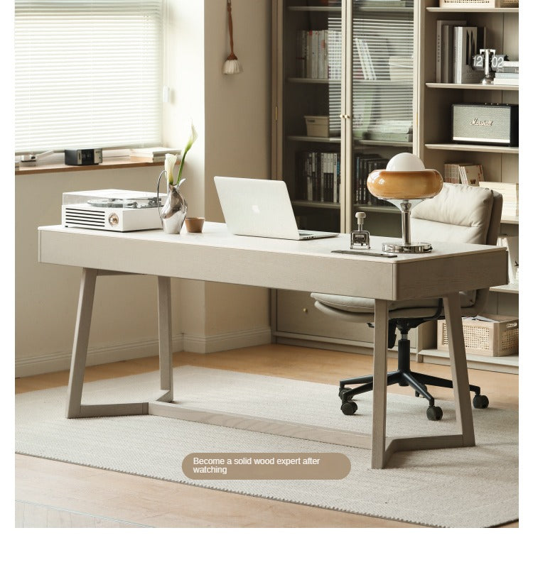Oak, Poplar Solid Wood Slate Warm Elegant Desk With Drawer