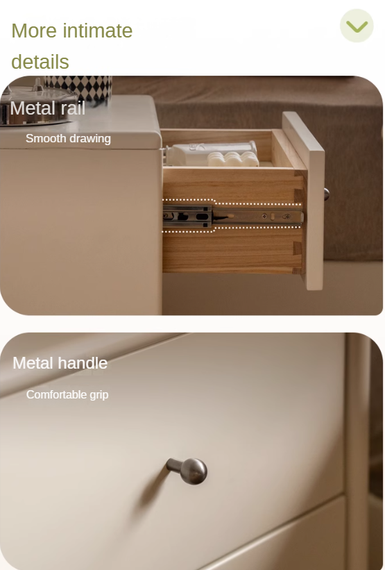 Solid RubberWood White Cream Style Nightstand