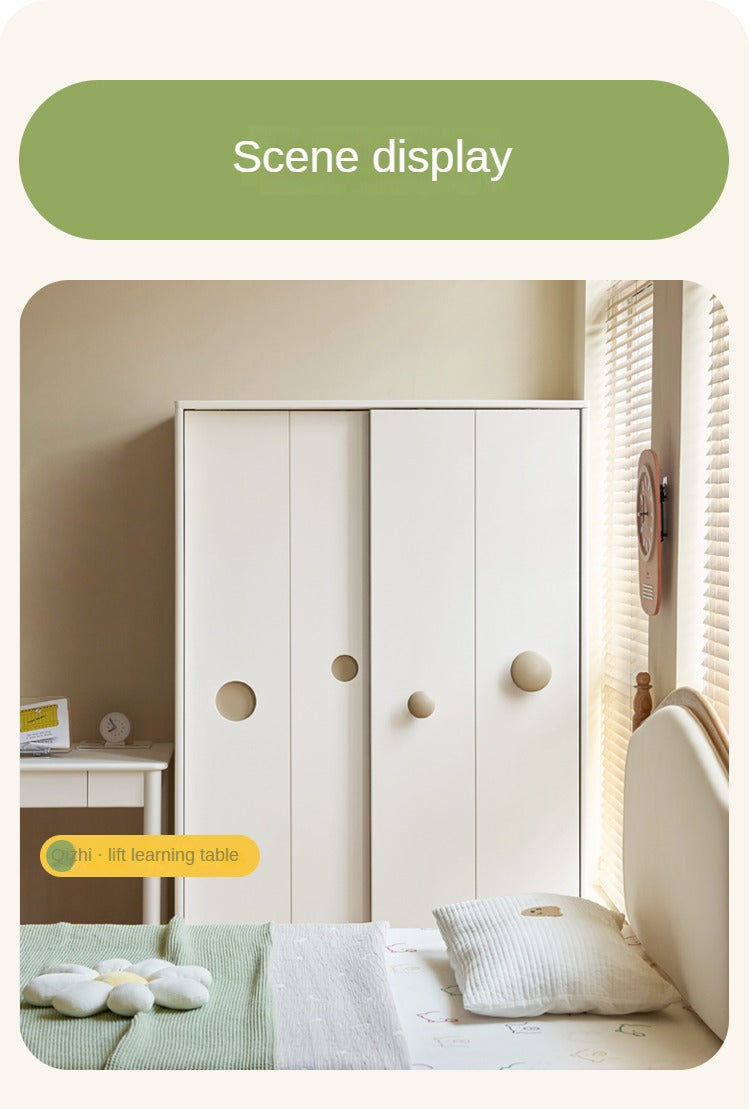 Birch Solid Wood Children's Wardrobe Cream Sliding Door