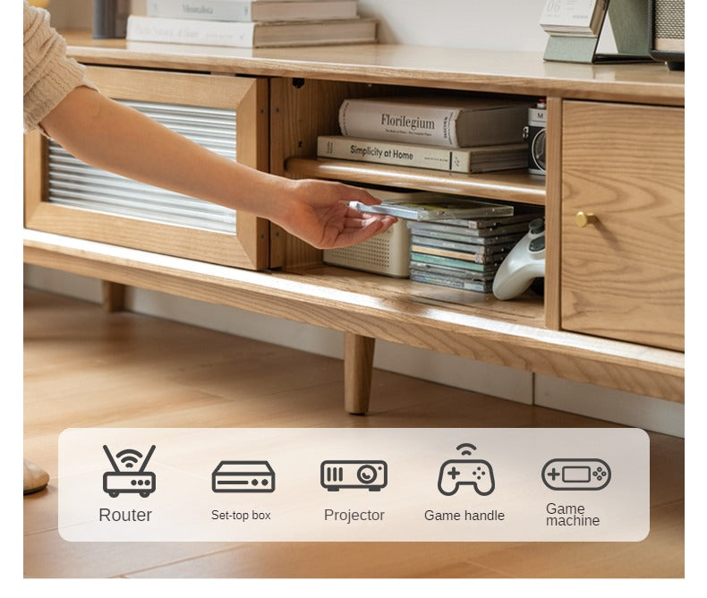 Ash Solid Wood Modern Locker Floor TV Cabinet.