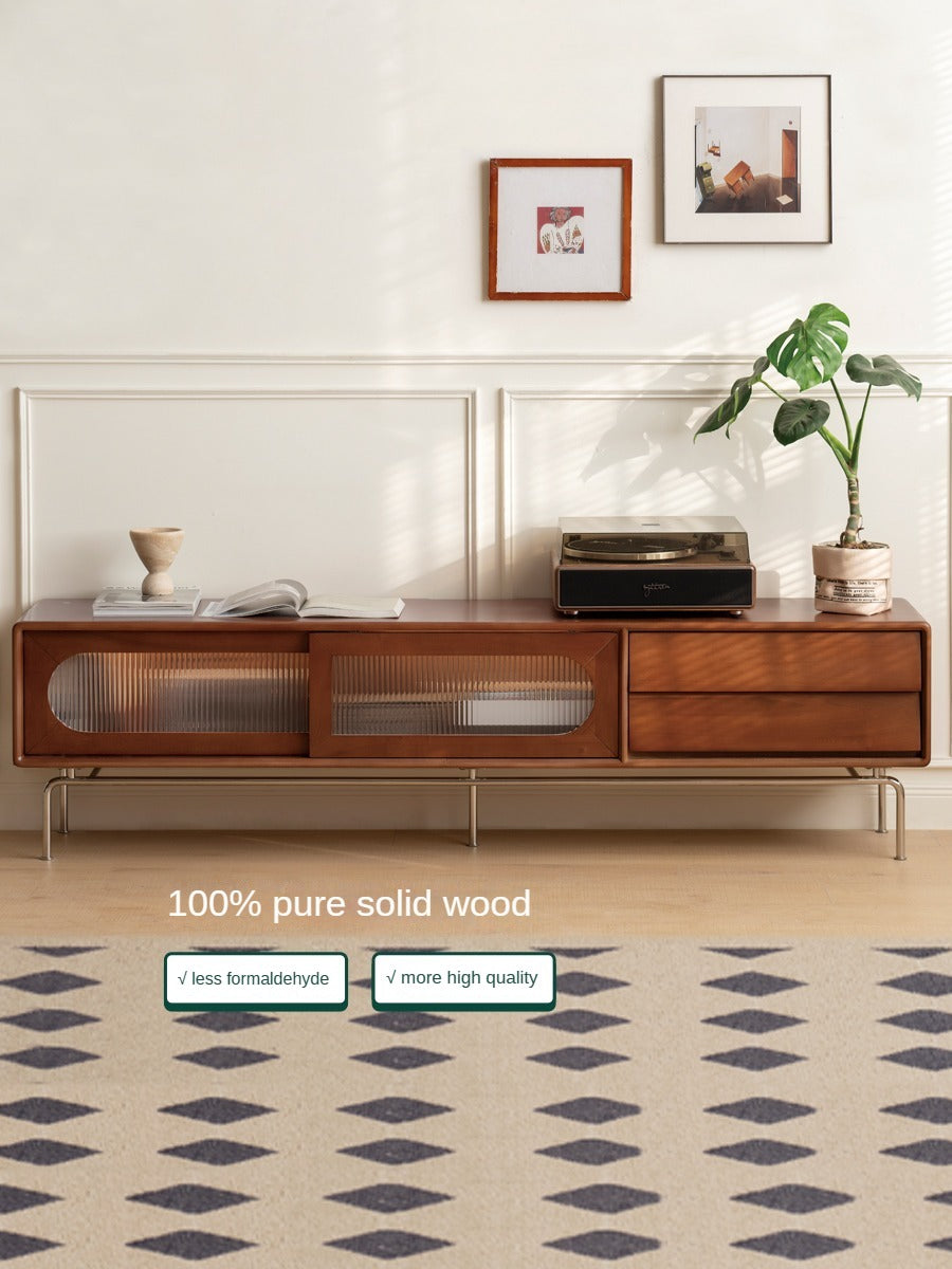Oak, Poplar Solid Wood Light French TV Cabinet Sliding Door: