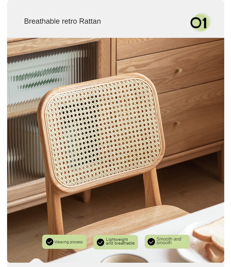 4 pcs - Oak, Ash Solid Wood Rattan Dining Chair