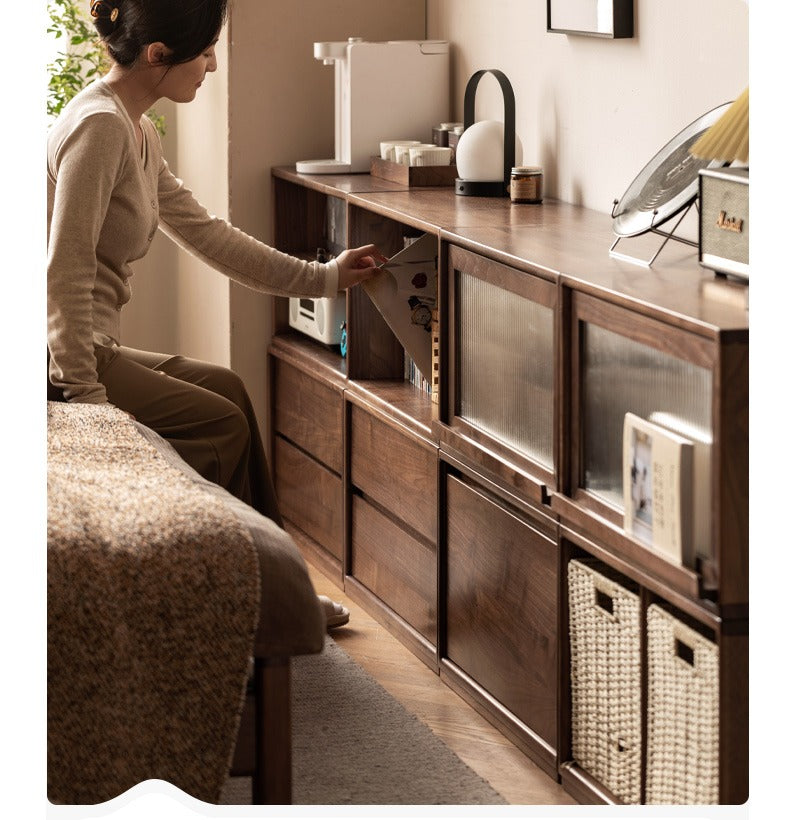 Black Walnut, Oak Solid Wood TV Cabinet Modern Module Combination Storage.