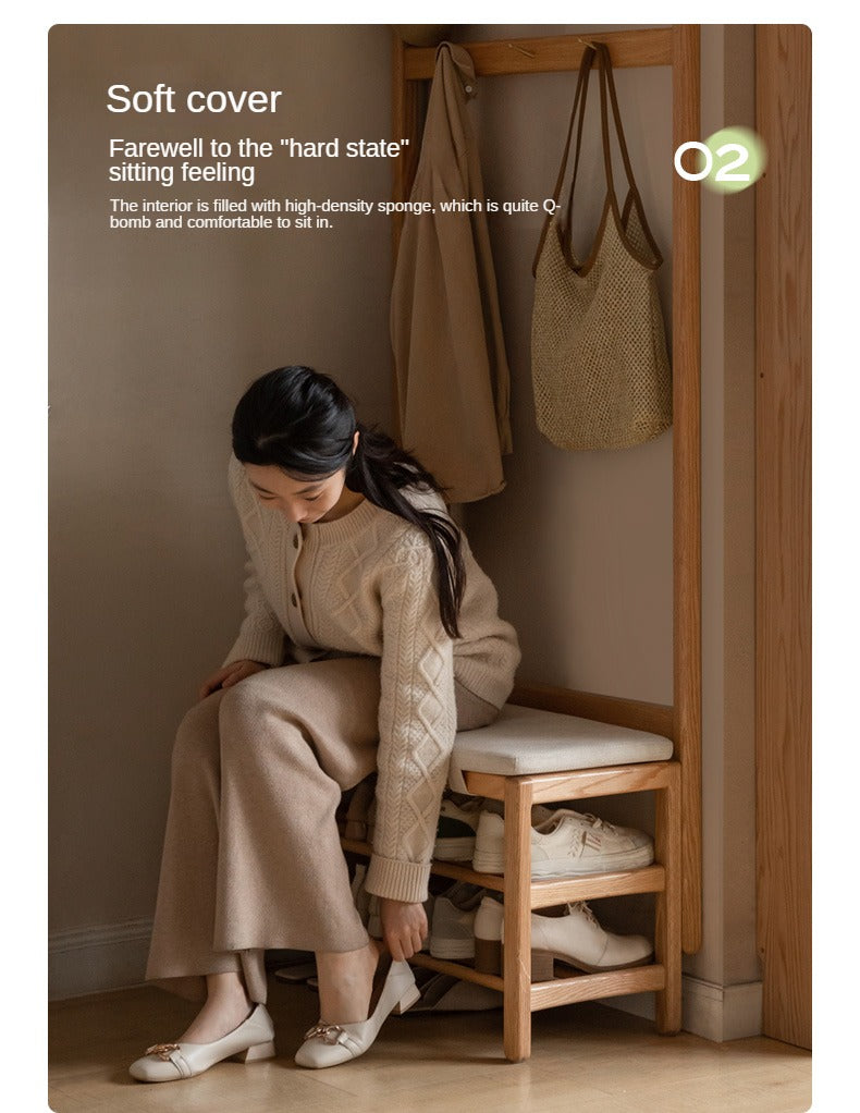 Oak, Beech Solid Wood Shoe Stool Hanger Entrance Partition