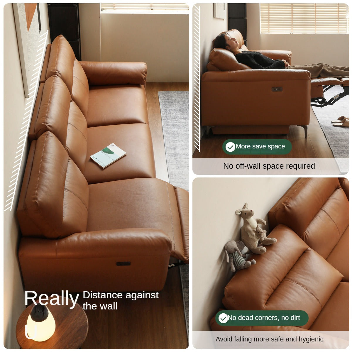 Leather Electric Zero Wall Sofa Italian Light Luxury.