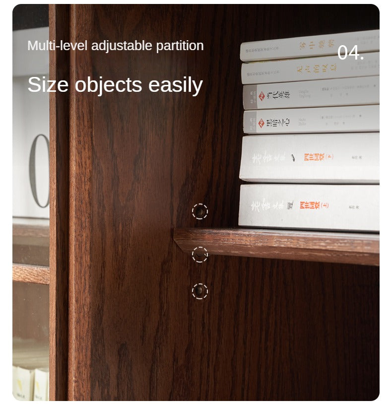 Black Walnut, Oak Solid Wood Sliding Door Bookcase