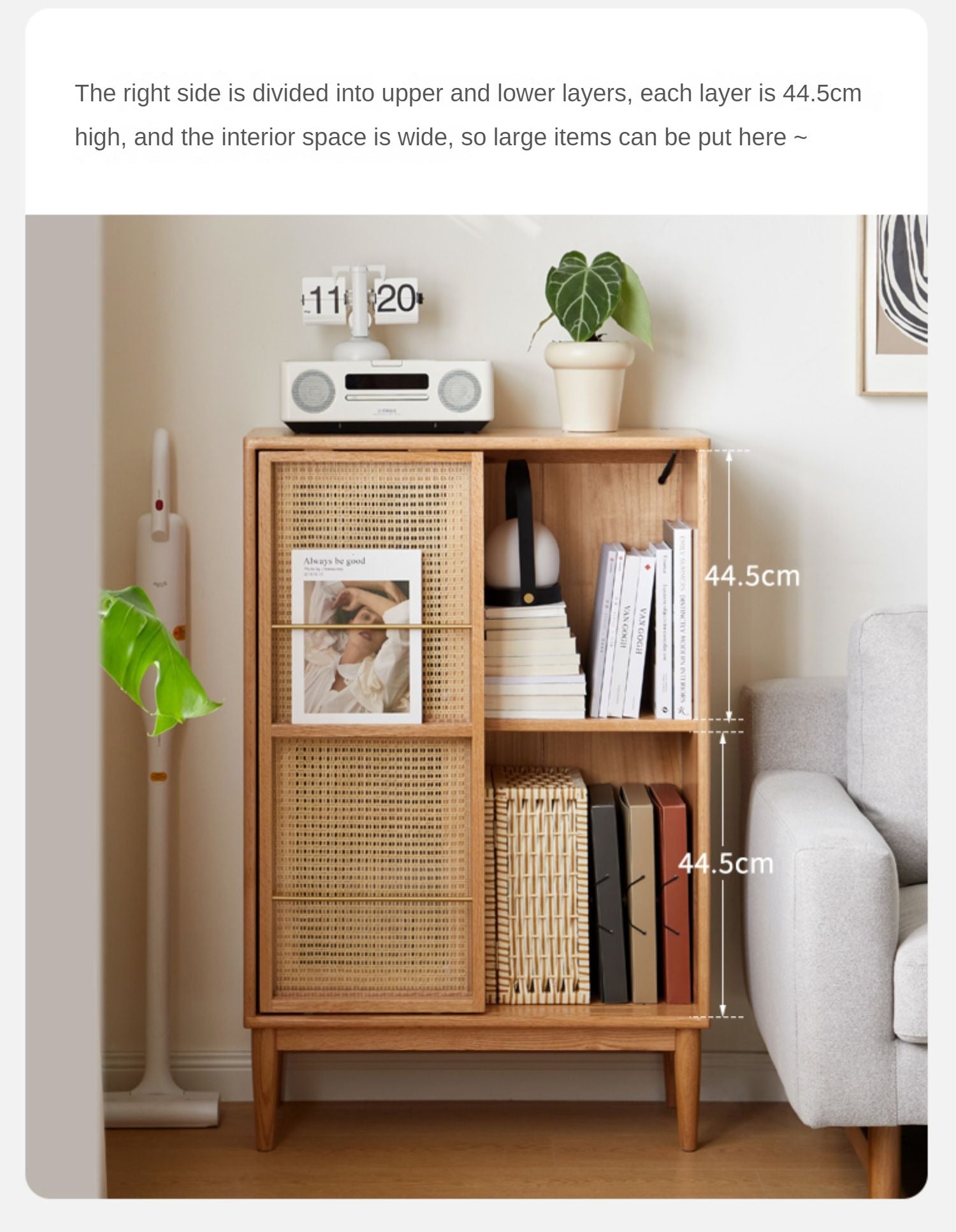Oak Solid Wood Sliding Door Storage LED lights, Side Cabinet