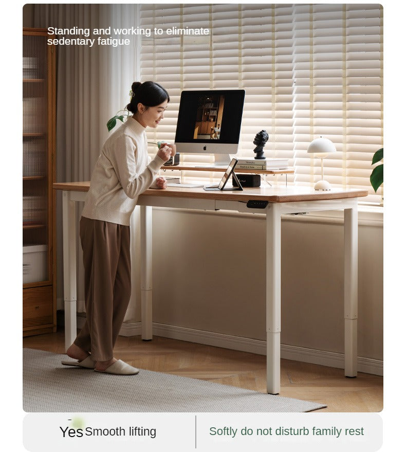 Oak Solid Wood Electric Elevating Dual Motor Office Desk