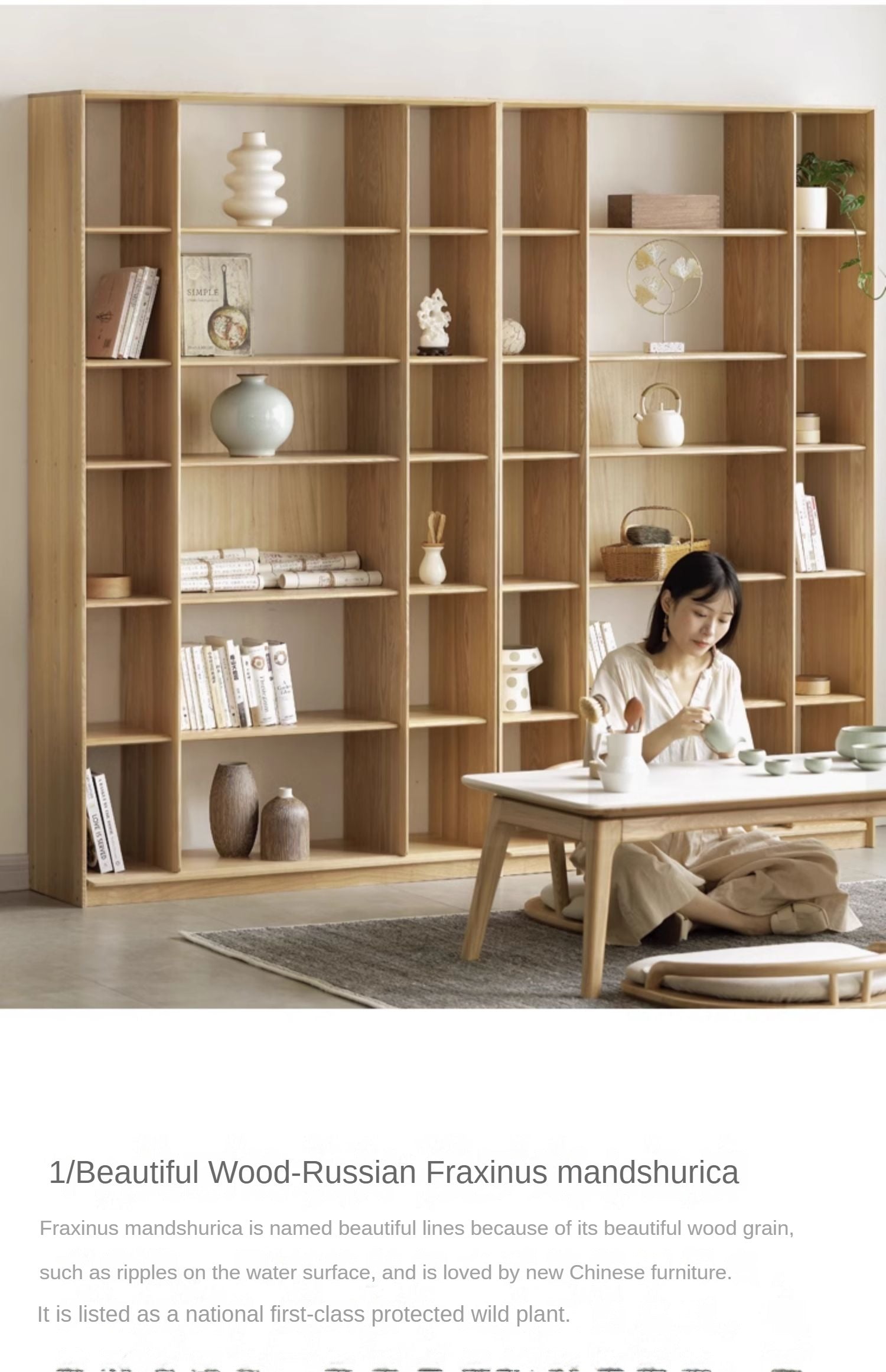 Ash Solid Wood Combination Bookcase Bookshelf<