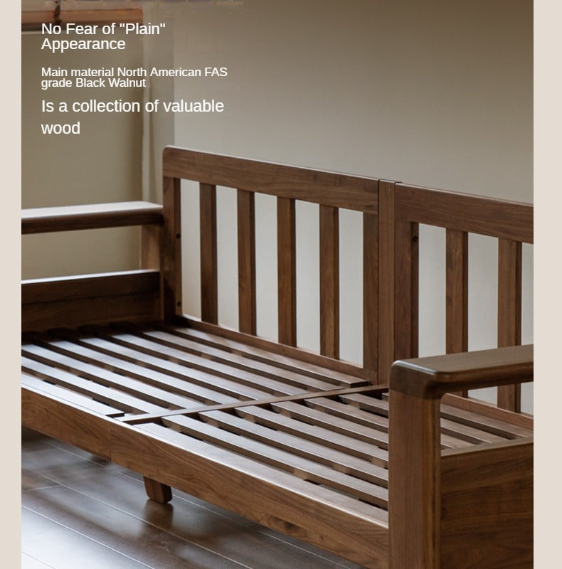 Black Walnut Solid Wood Modern Straight Sofa.