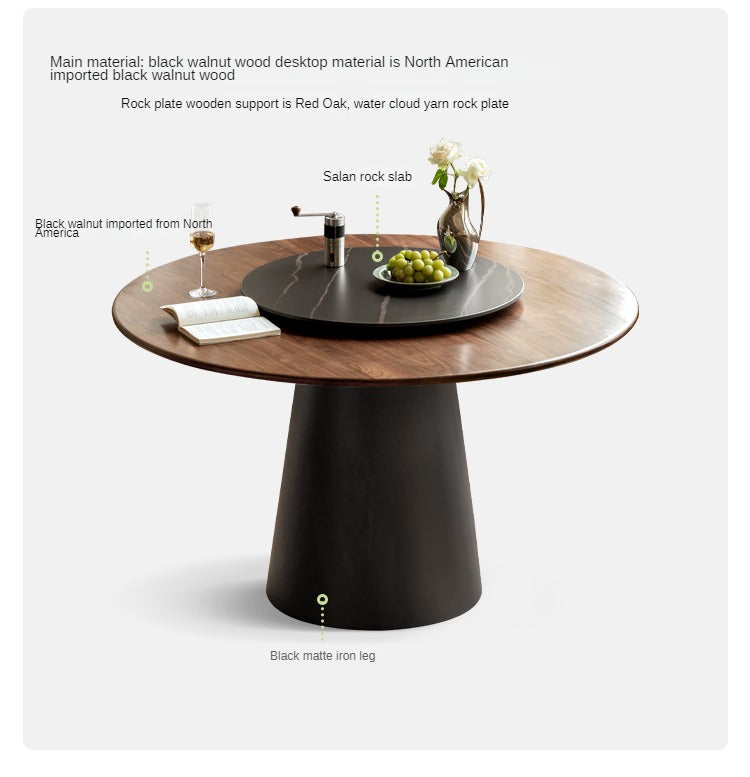 Black Walnut, Oak Solid Wood, Sandalwood Rock Slab Round Dining Table