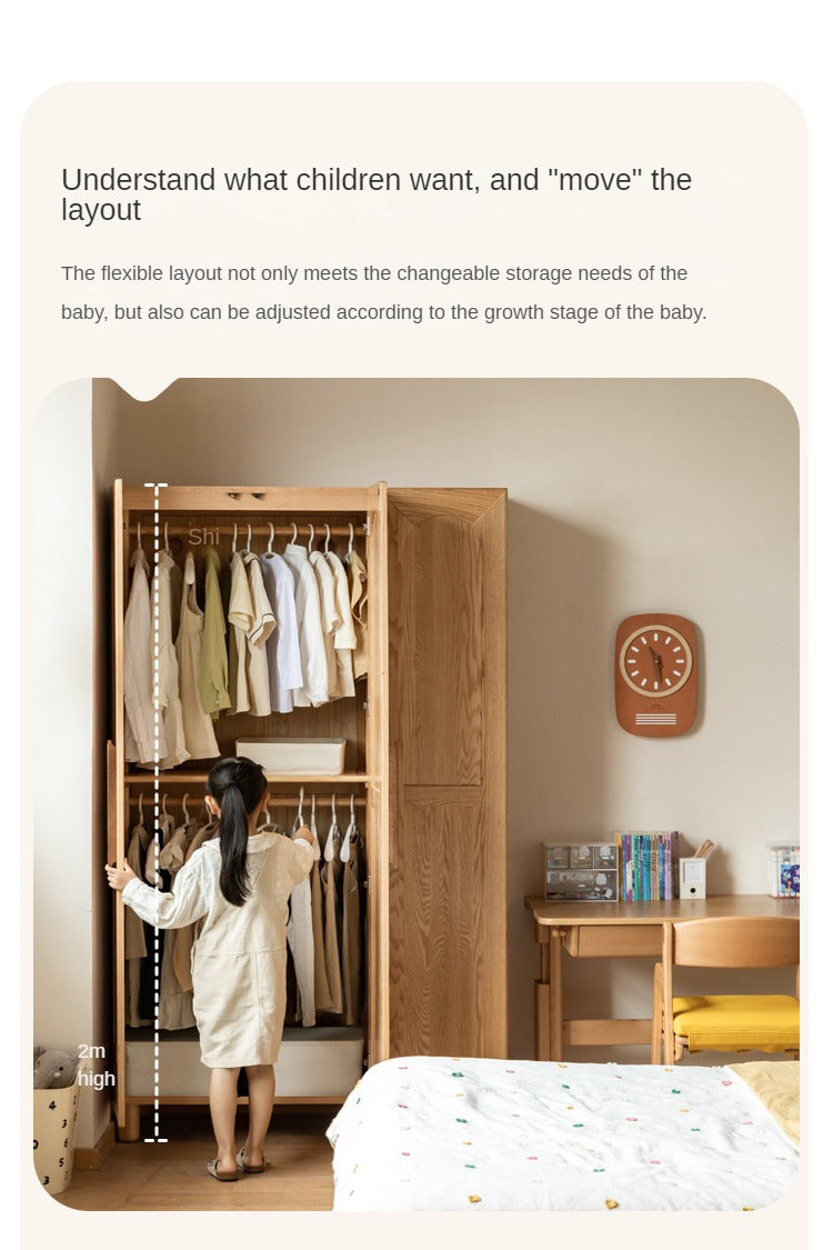 Oak Solid Wood Kid's Wardrobe