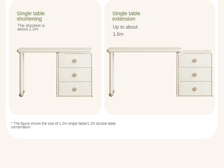 Poplar Solid Wood Cream Style Retractable Children's Double Desk