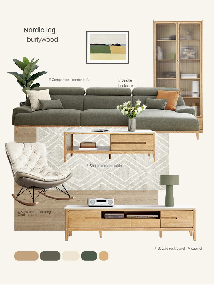 Solid Rubberwood, Oak Solid Wood TV Stand Slate Top.