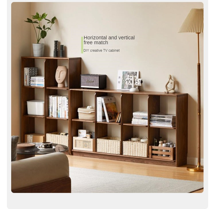 Black Walnut Solid Wood Bookshelf Shelf Free Lattice Combination