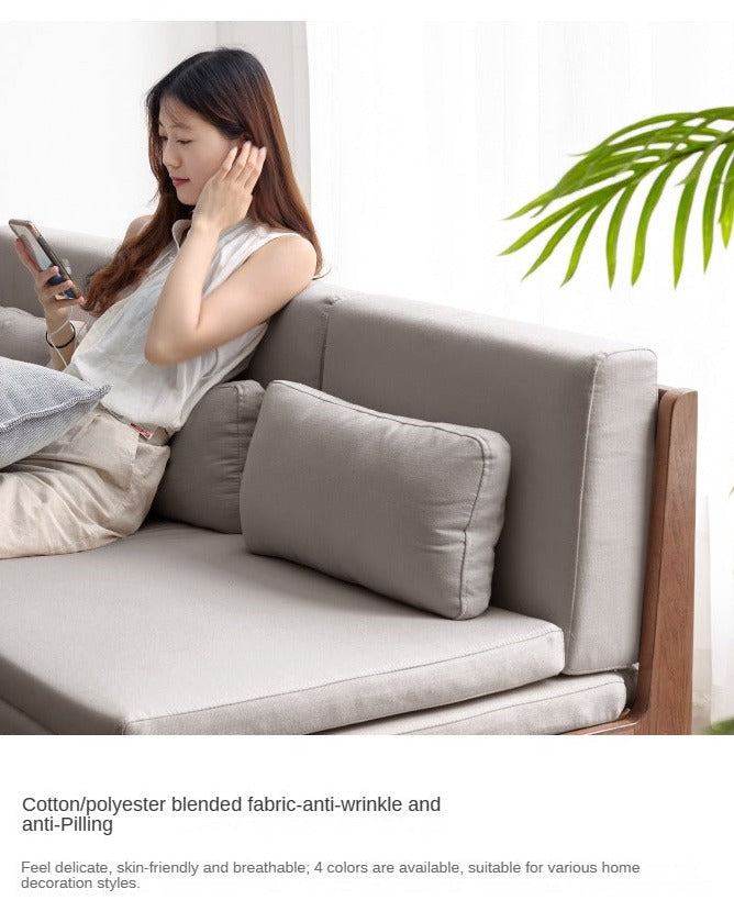 Oak Solid Wood Sofa Bed Dual-purpose Foldable Telescopic Bed