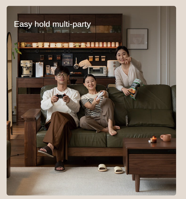 Black Walnut Solid Wood Modern Straight Sofa.