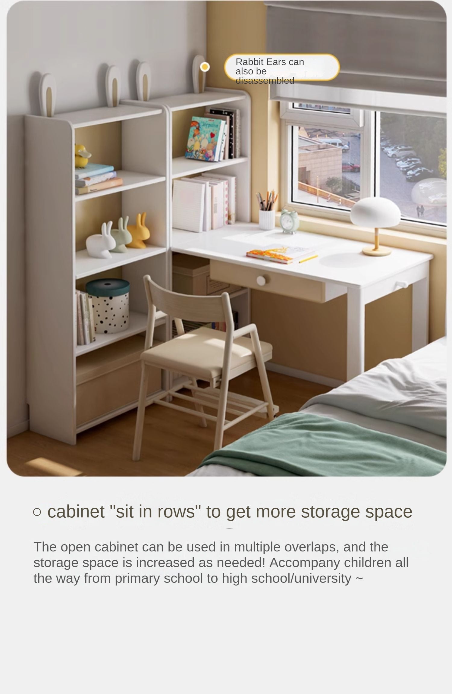 Beech Solid Wood Desk Bookcase Combination