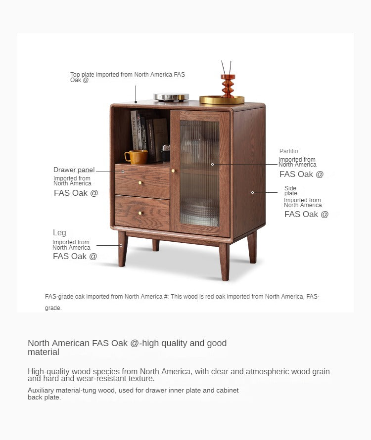 Solid Rubberwood, Oak Solid Wood Nordic Side Cabinet.