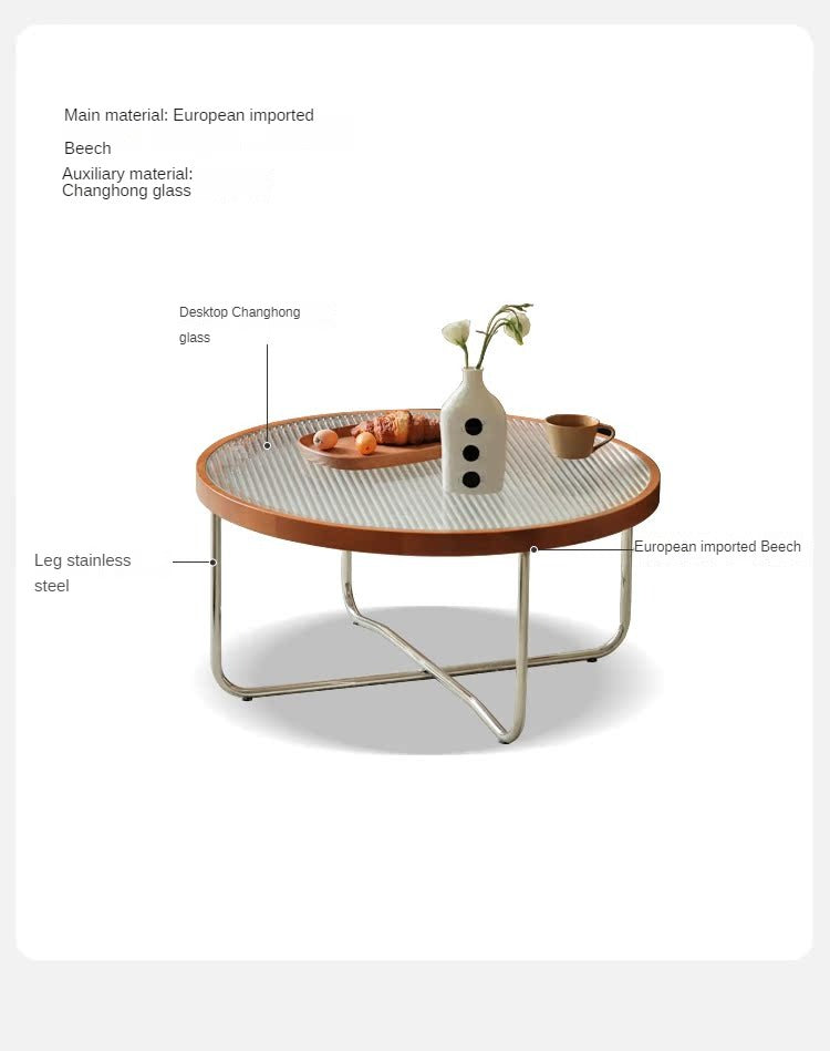 Beech Solid Wood Round Glass Coffee Table