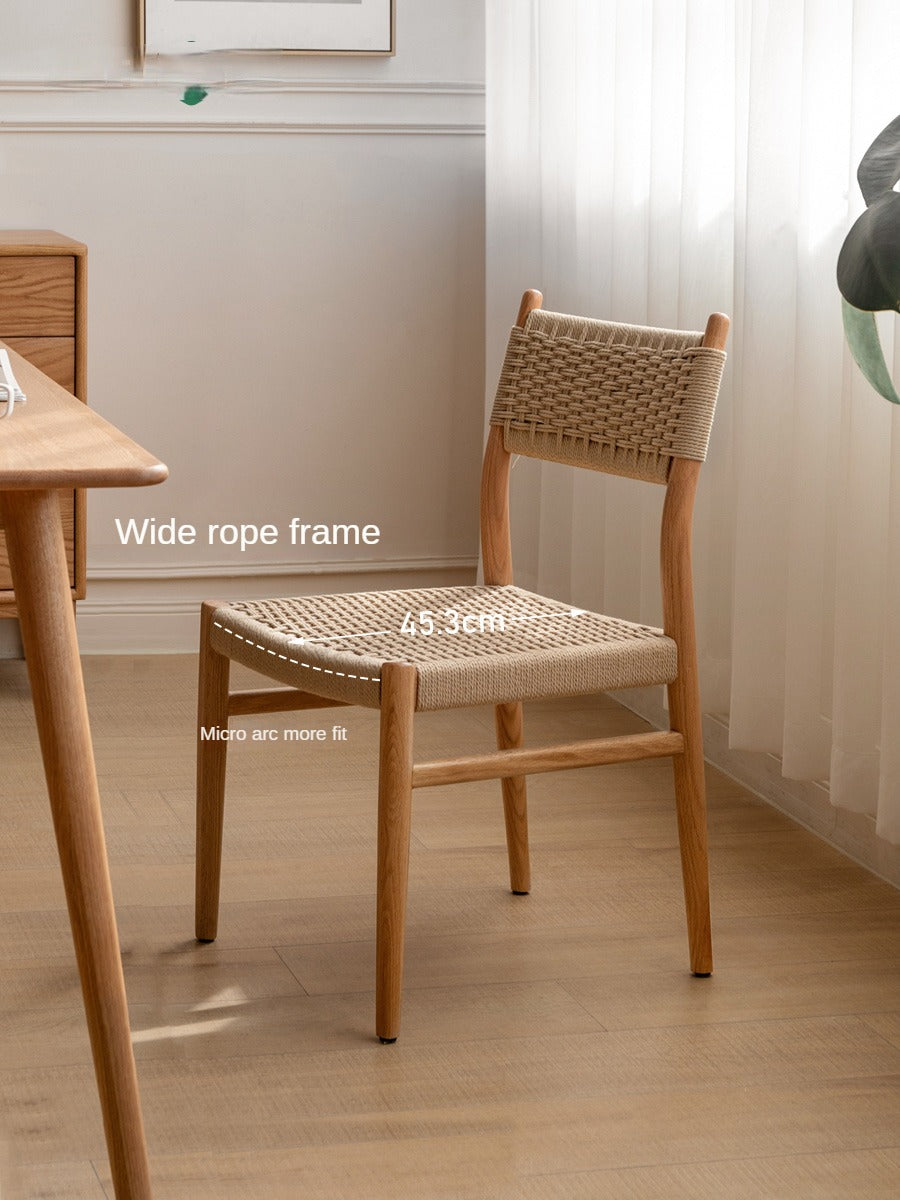 Oak, Cherry Solid Wood Rope Dining Chair