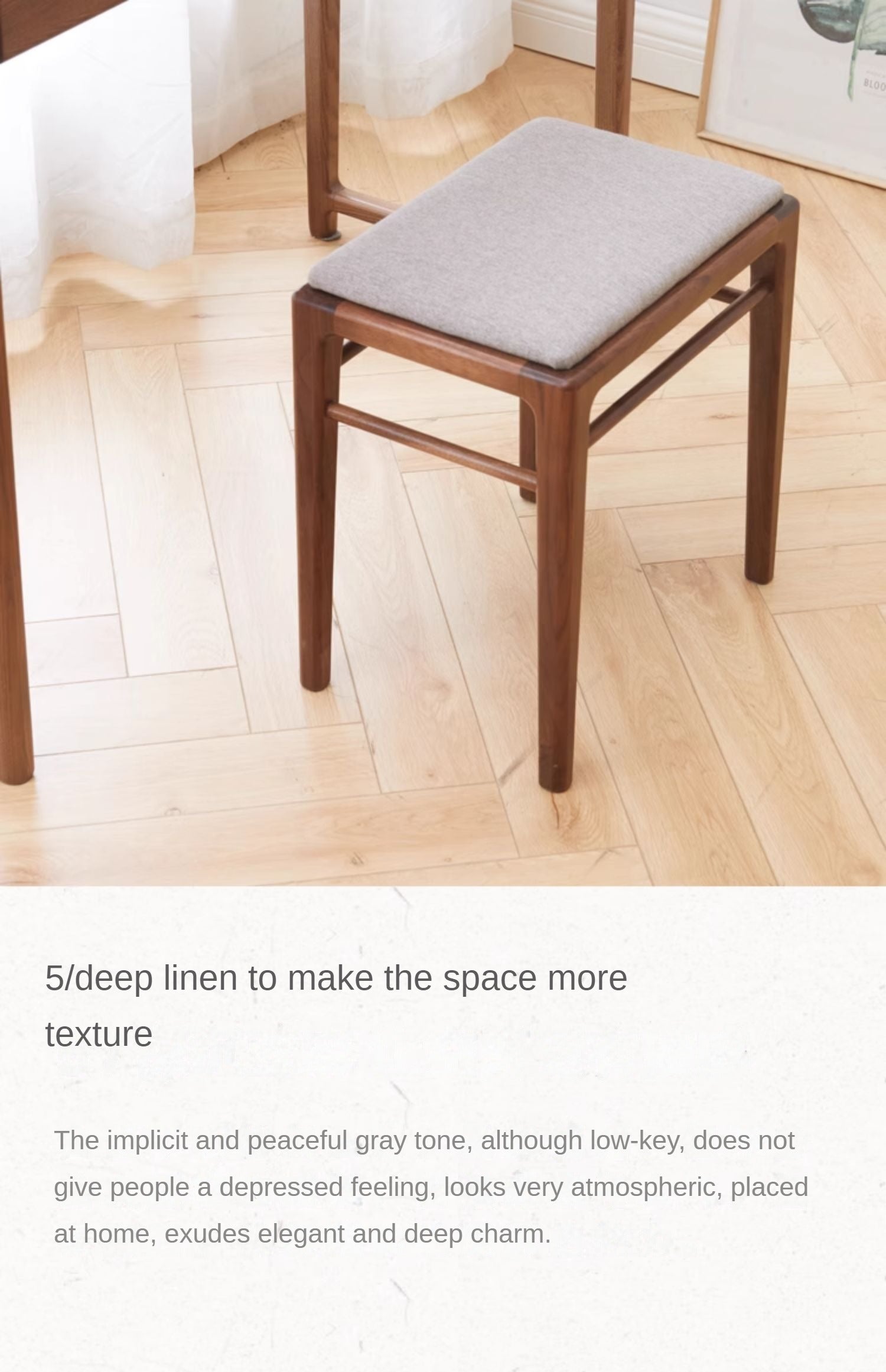 Black Walnut Solid Wood Makeup Stool