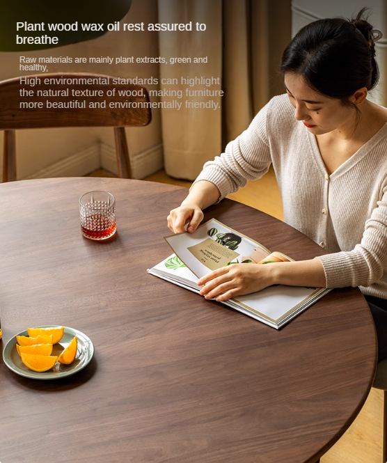 Black Walnut Solid Wood Retro Round Dining Table.