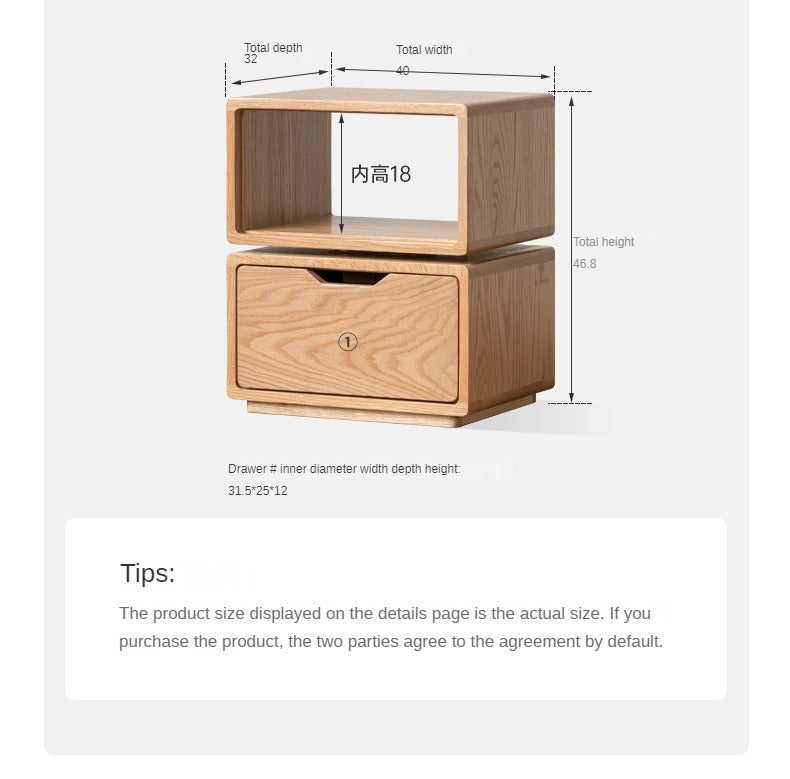 Oak Solid Wood SideTable Rotating Nightstand.