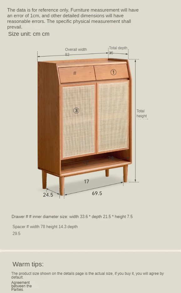 Сherry Solid Wood Rattan Locker Shoe Cabinet
