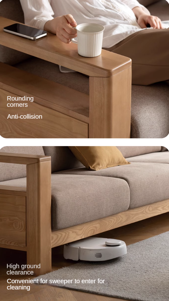 Ash, Black Walnut Solid Wood White Wax Fabric Sofa.