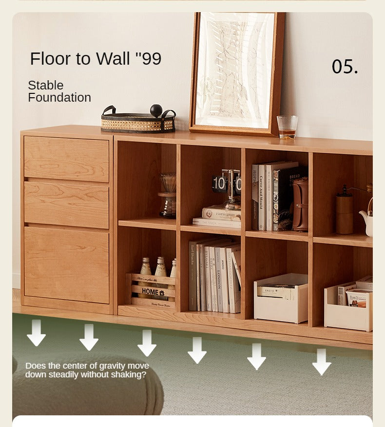 Cherry Solid Wood Vintage Floor Storage Bookcase
