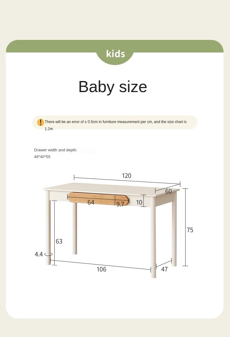 Rubber Solid Wood Cream Style Kids Writing Desk.
