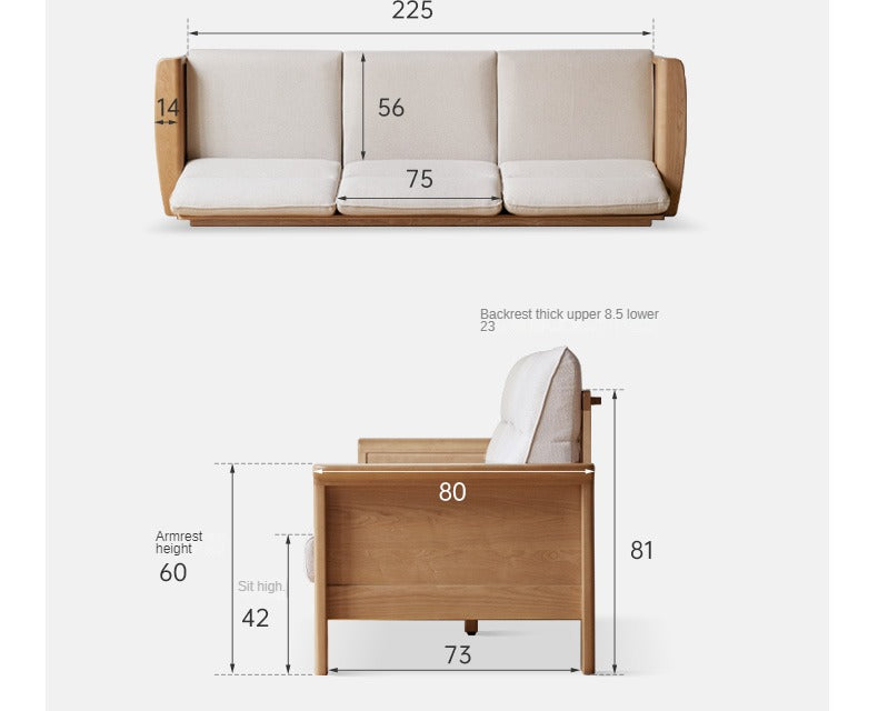 Ash Solid Wood Modern High Back Sofa.