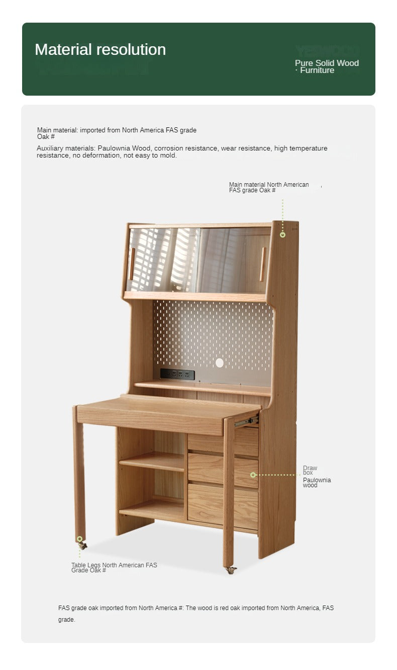 Oak Solid Wood Modern Modern Retractable Desk Integrated Bookcase