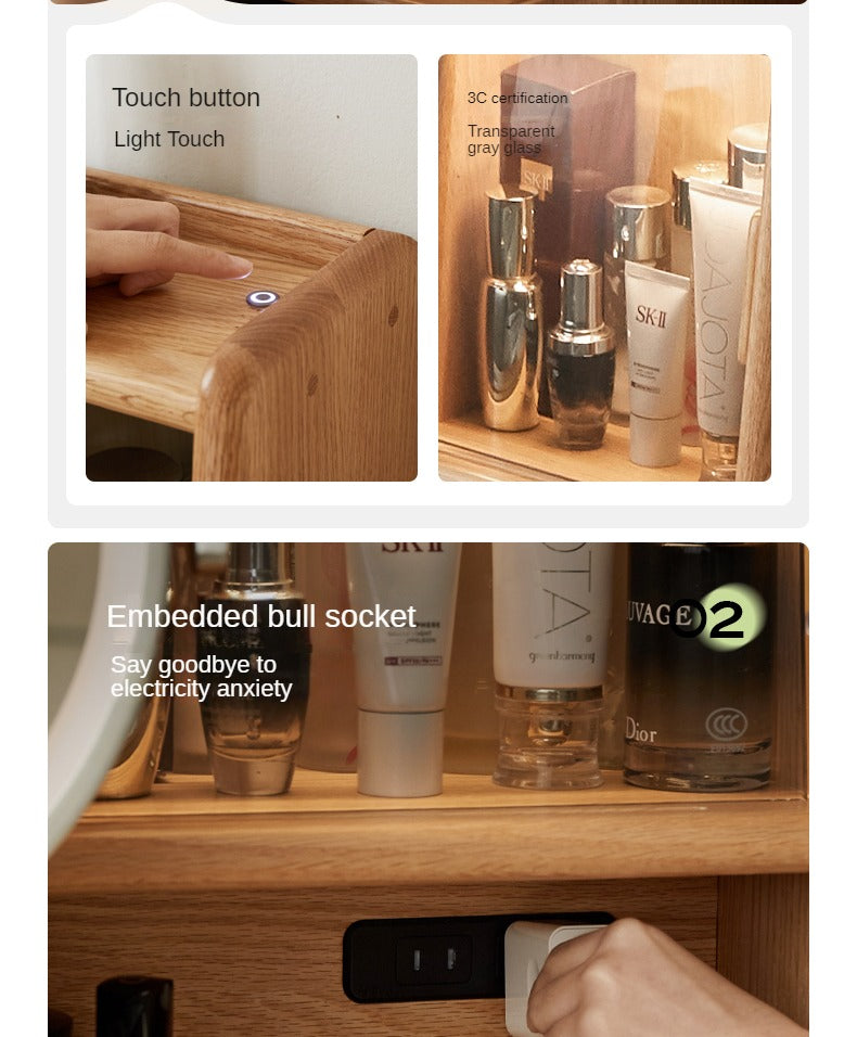 Oak, Ash Solid Wood Vanity Table Shelf Integrated.