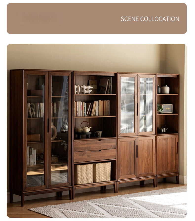 Black Walnut, Ash Solid Wood Combination Dust-Proof Glass Door Bookshelf