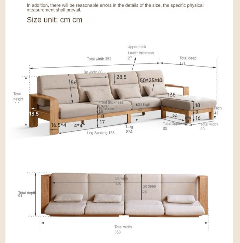 Oak Solid Wood Modern Log Style Corner Fabric Sofa.