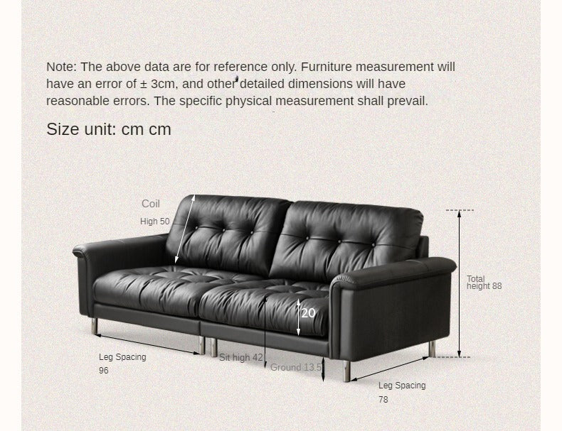 Leather Light Luxury Black Straight Sofa,