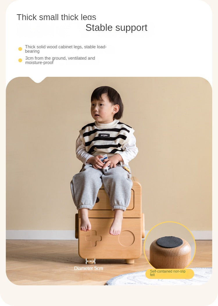 Oak Solid Wood Children's Cartoon Robot Nightstand