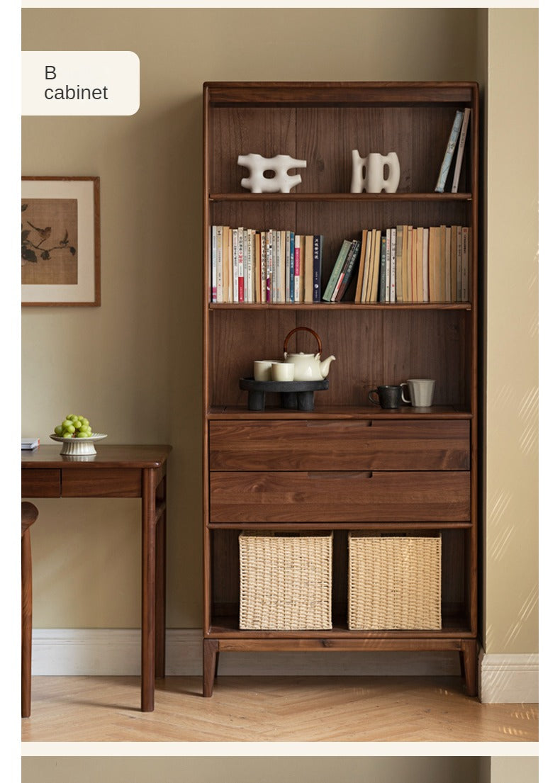 Black Walnut, Ash Solid Wood Combination Dust-Proof Glass Door Bookshelf