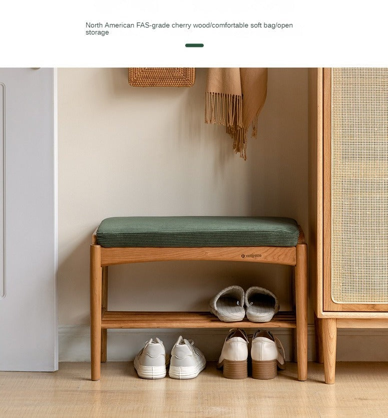 Cherry Solid Wood Shoe Storage Bench