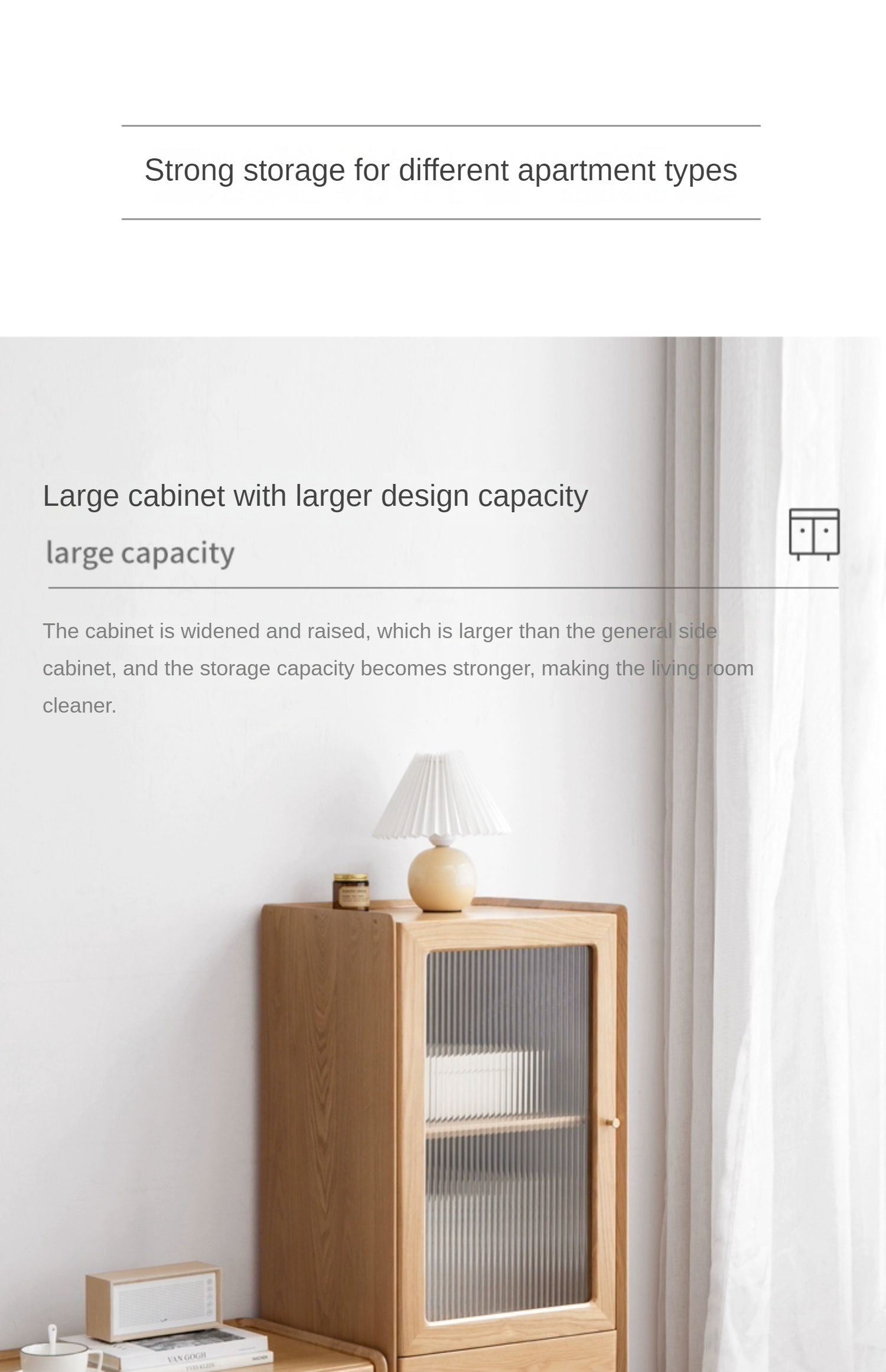 Ash Solid Wood Narrow Side Cabinet.