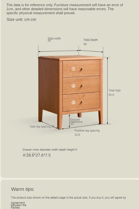 Cherry Solid Wood Floor Three Drawer Nightstand